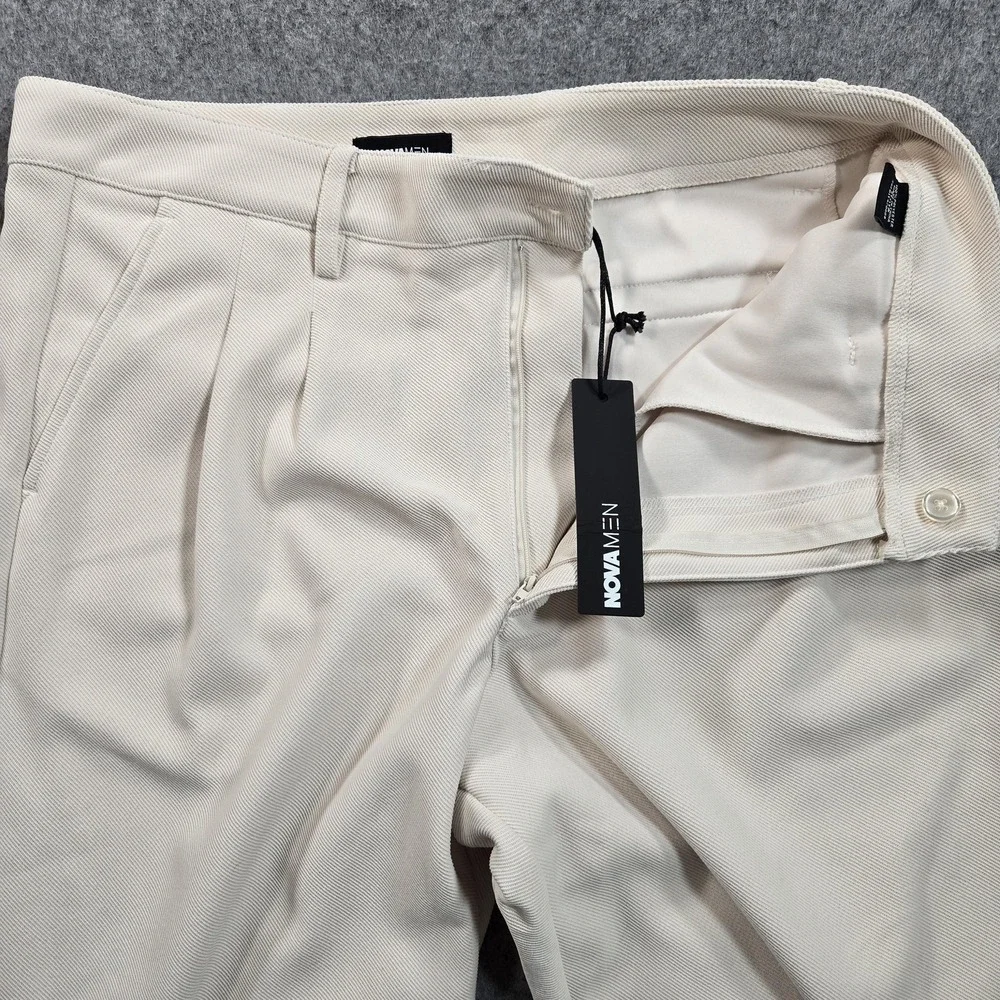 Nova Men Pants Mens 36x30 Beige Pleated Wide Leg Polyester Dress Microfiber